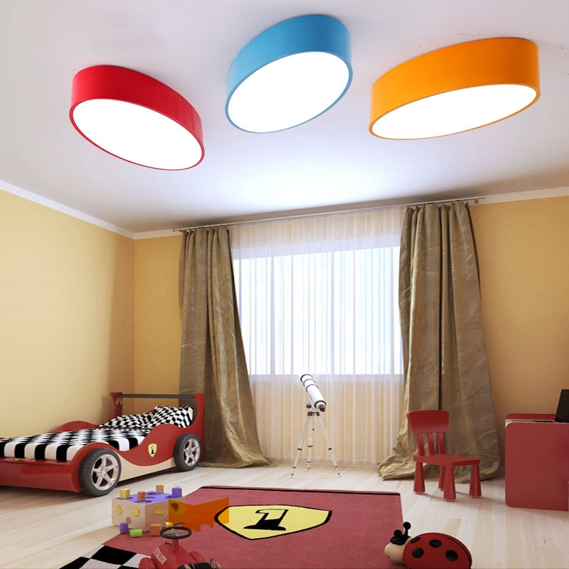 Modern Oval Acrylic LED Flush Mount Ceiling Light - Simple Style Lamp for Kids' Bedrooms, Multiple Colors and Sizes