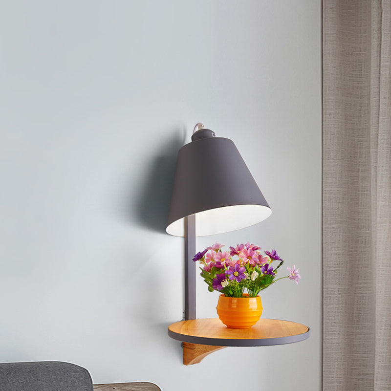 Modern Metal Cone Wall Sconce with Shelf - Bedroom Wall Lamp