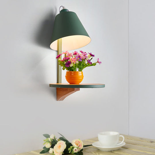 Modern Metal Cone Wall Sconce with Shelf - Bedroom Wall Lamp