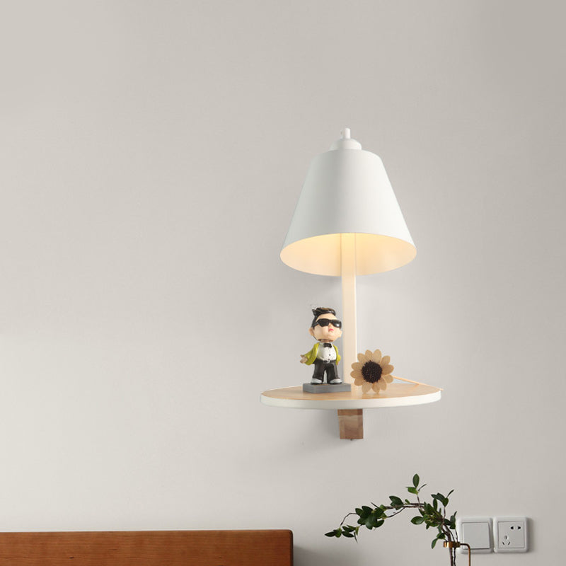 Modern Metal Cone Wall Sconce with Shelf - Bedroom Wall Lamp