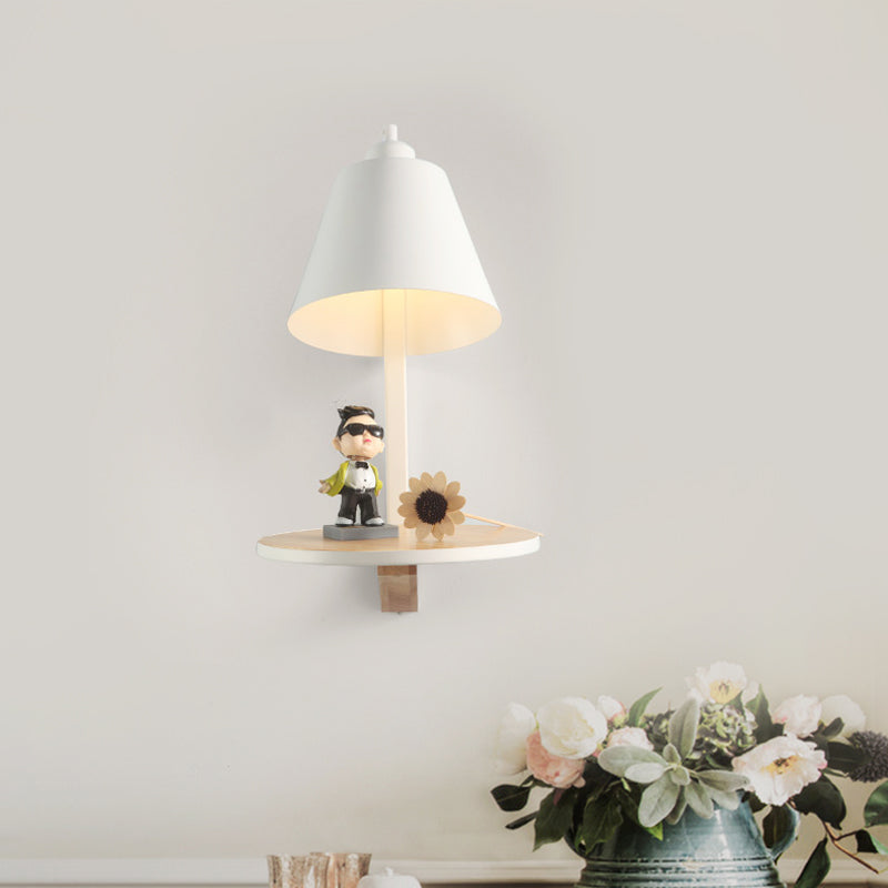Modern Metal Cone Wall Sconce with Shelf - Bedroom Wall Lamp