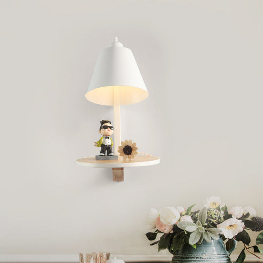 Modern Metal Cone Wall Sconce with Shelf - Bedroom Wall Lamp