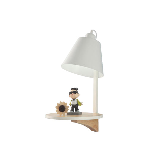 Modern Metal Cone Wall Sconce with Shelf - Bedroom Wall Lamp