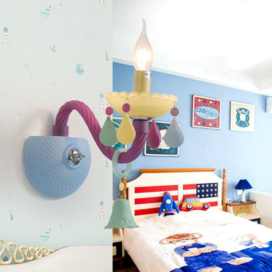 Colorful Kids Wall Sconce with Bell & Teardrop Deco Glass for Nursing Room