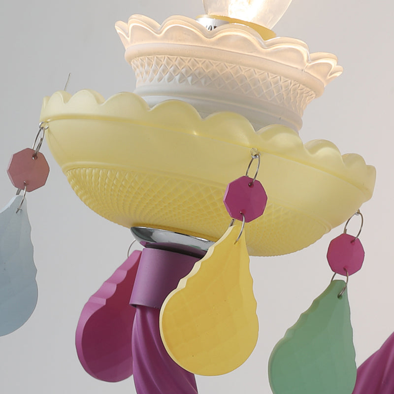 Colorful Kids Wall Sconce with Bell & Teardrop Deco Glass for Nursing Room