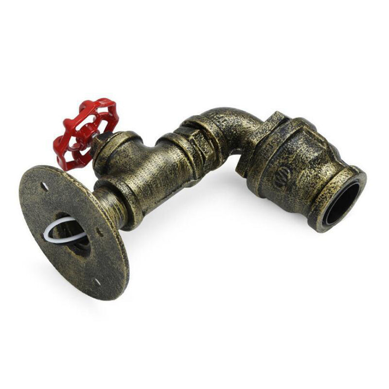 L-Shaped Industrial Iron Single-Bulb Wall Light with Valve Deco - Silver/Brass/Bronze Finish | Bistro Pipe Wall Mount Lamp