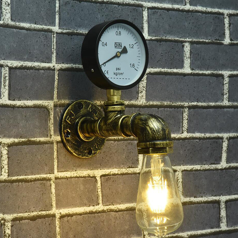 Industrial Bronze Pipe Kitchen Wall Lamp with Bare Bulb Design - Single Metal Wall Mount Lighting