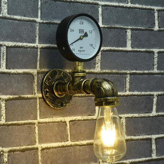 Industrial Bronze Pipe Kitchen Wall Lamp with Bare Bulb Design - Single Metal Wall Mount Lighting