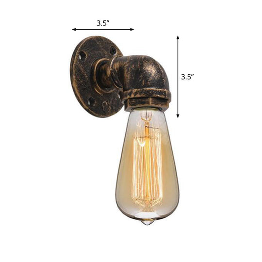 Industrial Bronze Pipe Kitchen Wall Lamp with Bare Bulb Design - Single Metal Wall Mount Lighting