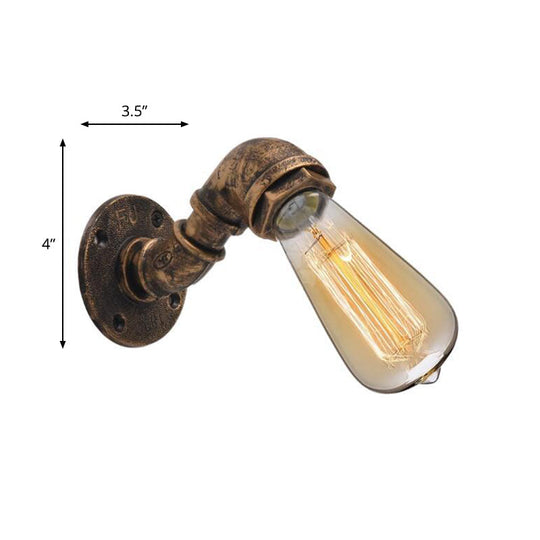 Industrial Bronze Pipe Kitchen Wall Lamp with Bare Bulb Design - Single Metal Wall Mount Lighting