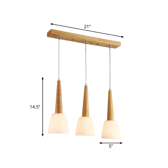 Nordic Wood Pendant Light for Kitchen Dinette with Milk Glass Shade and Handle