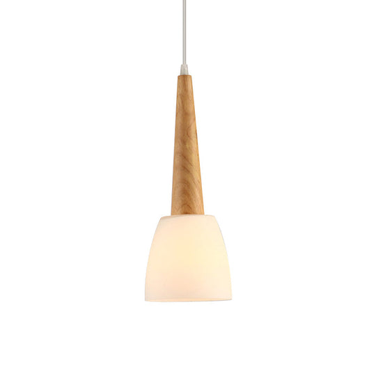 Nordic Wood Pendant Light for Kitchen Dinette with Milk Glass Shade and Handle
