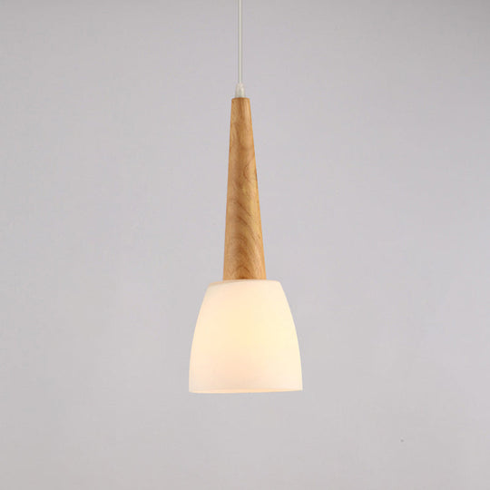 Nordic Wood Pendant Light for Kitchen Dinette with Milk Glass Shade and Handle