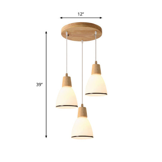 Nordic Ivory Glass Hang Lamp - 3-Head Cluster Pendant for Dining Room - Wood Finish