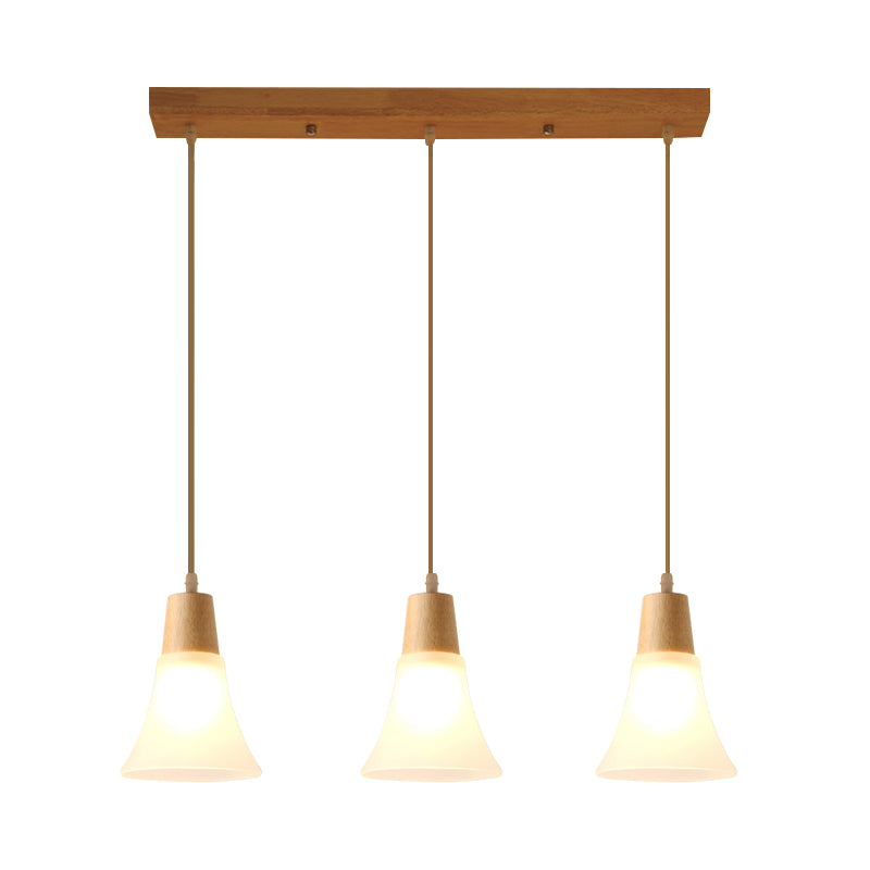 Nordic Ivory Glass Hang Lamp - 3-Head Cluster Pendant for Dining Room - Wood Finish