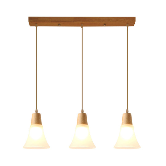 Nordic Ivory Glass Hang Lamp - 3-Head Cluster Pendant for Dining Room - Wood Finish