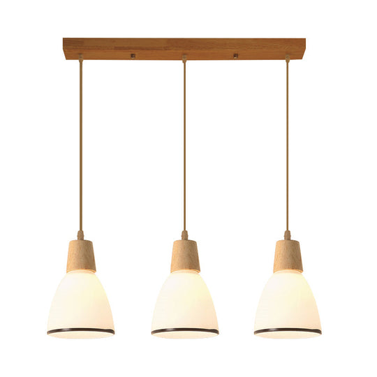 Nordic Ivory Glass Hang Lamp - 3-Head Cluster Pendant for Dining Room - Wood Finish