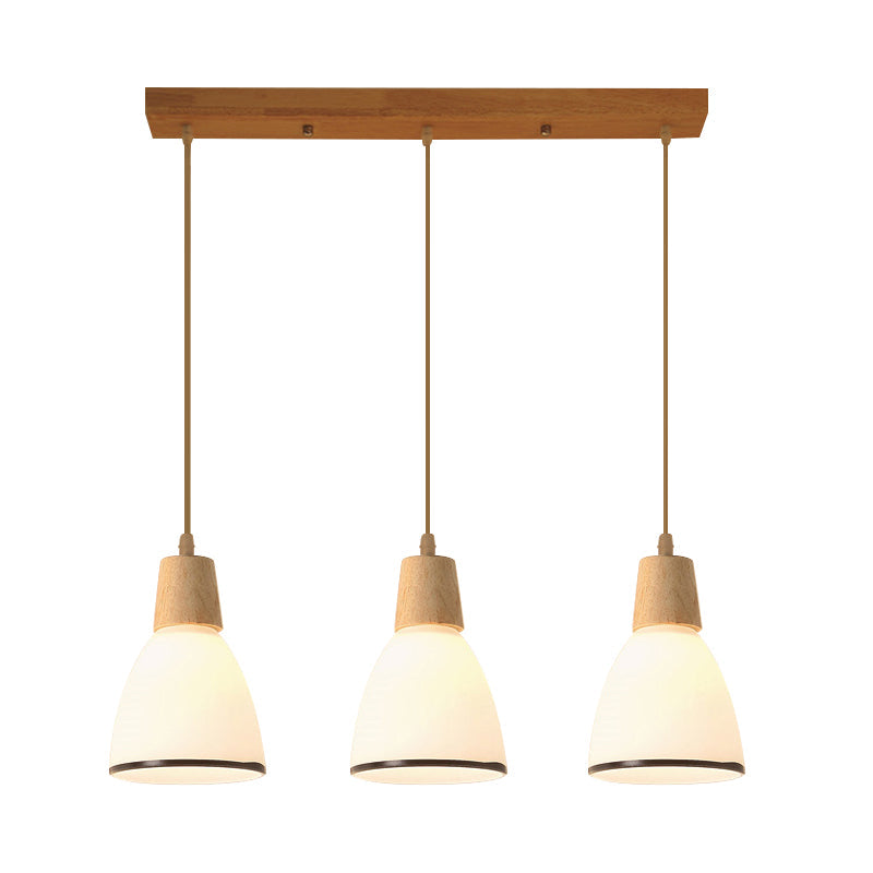 Nordic Ivory Glass Hang Lamp - 3-Head Cluster Pendant for Dining Room - Wood Finish