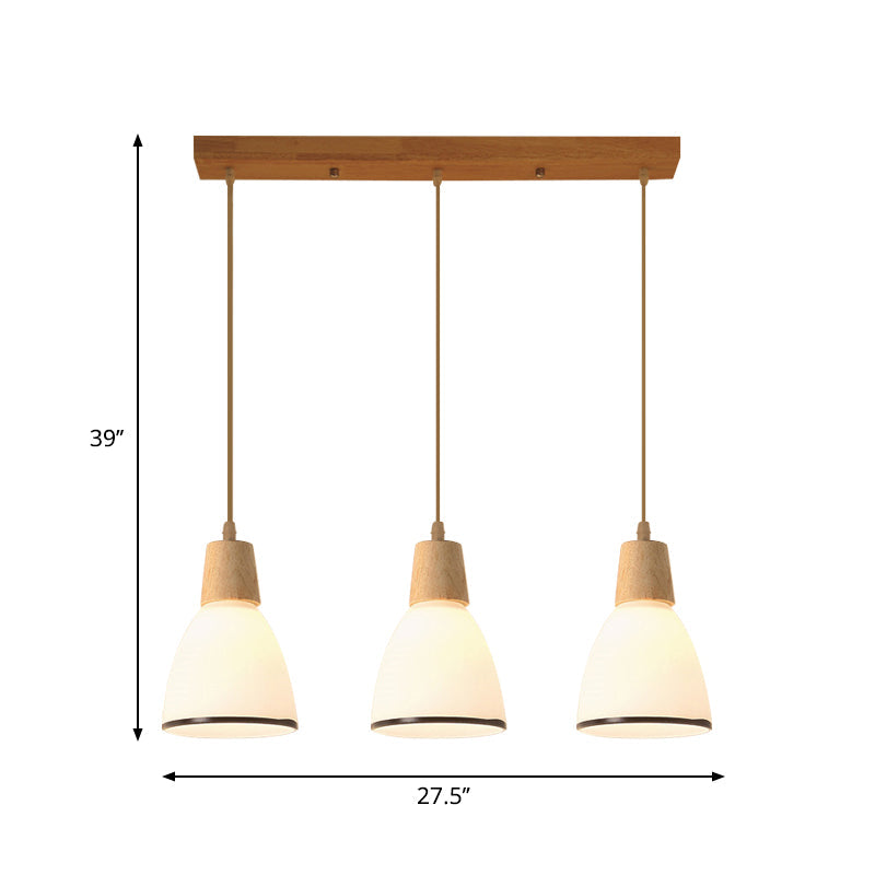 Nordic Ivory Glass Hang Lamp - 3-Head Cluster Pendant for Dining Room - Wood Finish