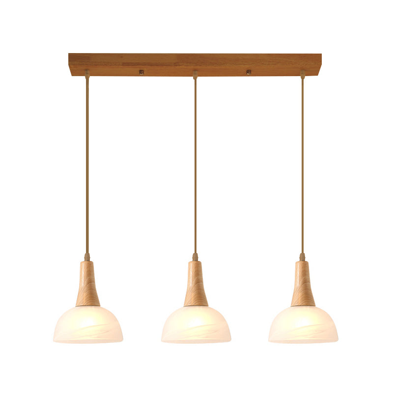 Nordic Ivory Glass Hang Lamp - 3-Head Cluster Pendant for Dining Room - Wood Finish