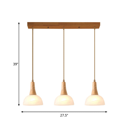 Nordic Ivory Glass Hang Lamp - 3-Head Cluster Pendant for Dining Room - Wood Finish