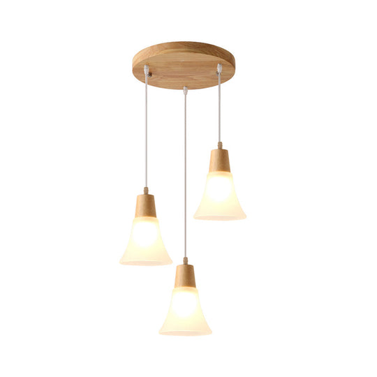 Nordic Ivory Glass Hang Lamp - 3-Head Cluster Pendant for Dining Room - Wood Finish