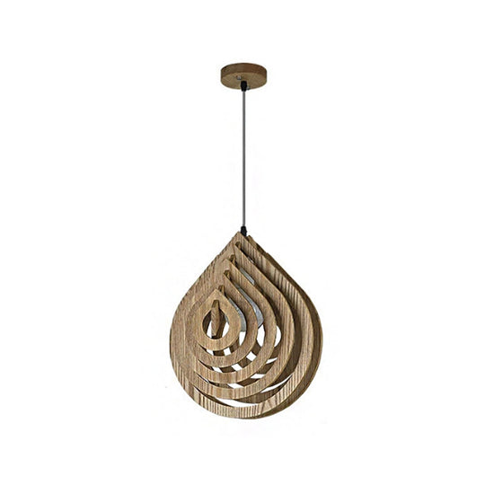 Modern Wood Droplet Pendant Light - Beige Bedside Down Lighting