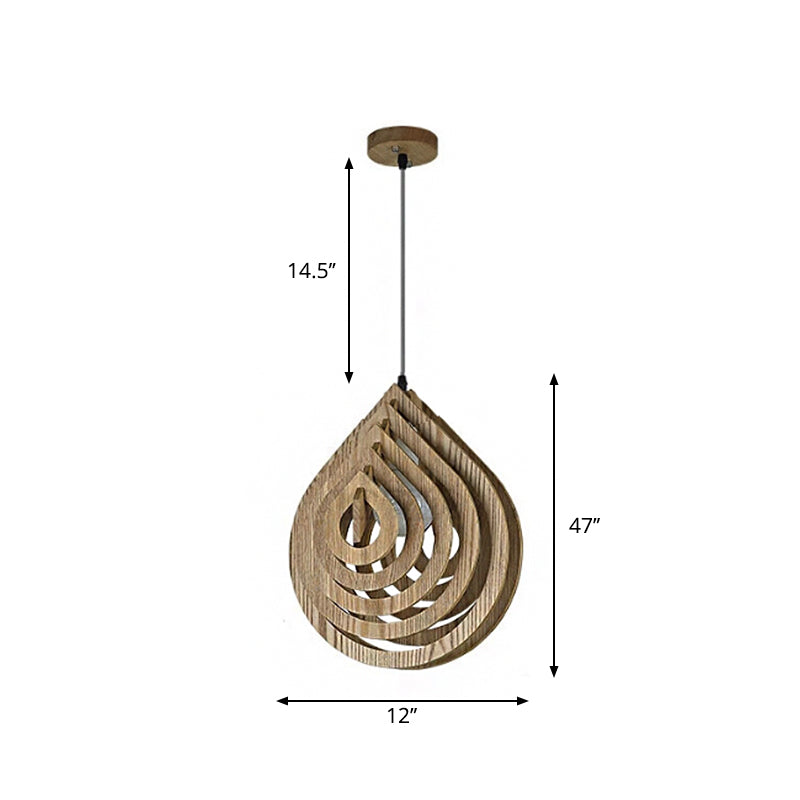 Modern Wood Droplet Pendant Light - Beige Bedside Down Lighting