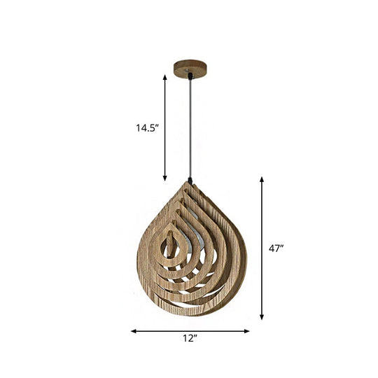 Modern Wood Droplet Pendant Light - Beige Bedside Down Lighting