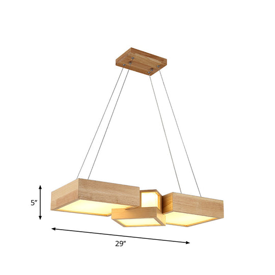 Modern Wood Dining Table LED Pendant Light with Symmetric Acrylic Shade - Warm/White Light, 24.5"/29" Width