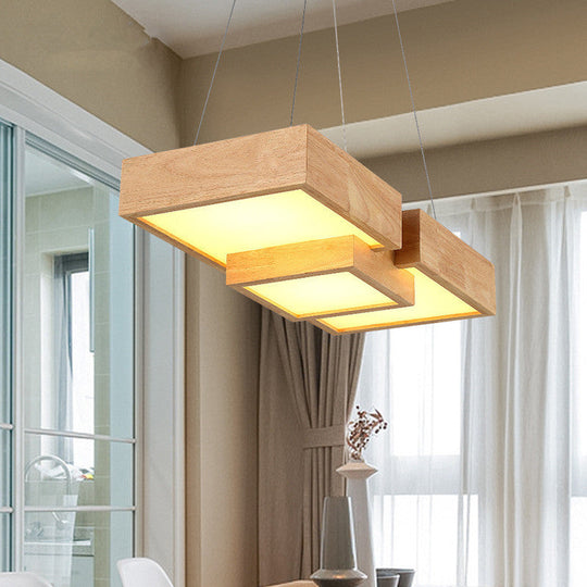 Modern Wood Dining Table LED Pendant Light with Symmetric Acrylic Shade - Warm/White Light, 24.5"/29" Width