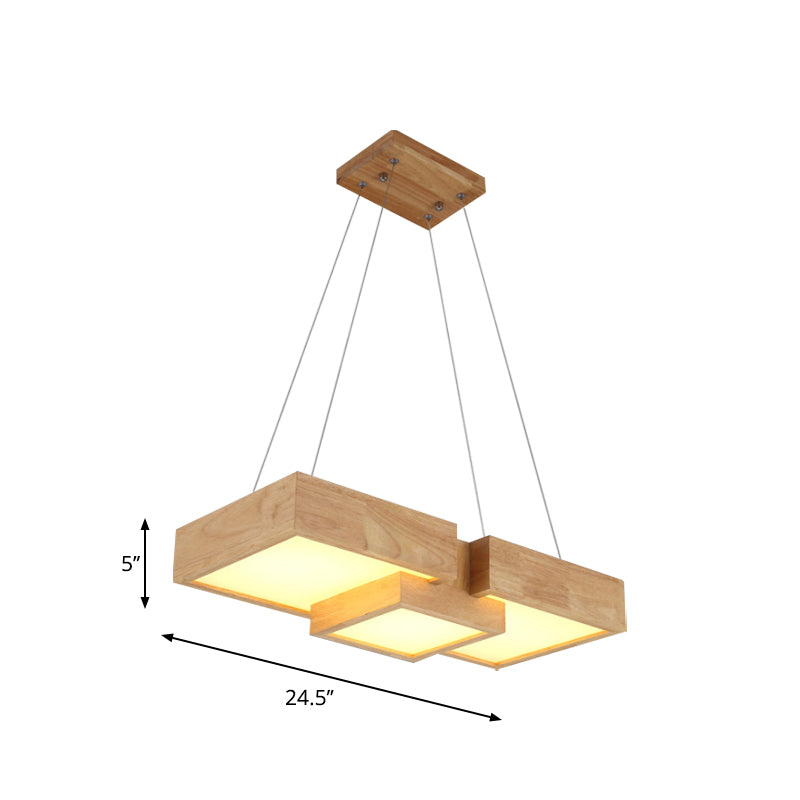 Modern Wood Dining Table LED Pendant Light with Symmetric Acrylic Shade - Warm/White Light, 24.5"/29" Width