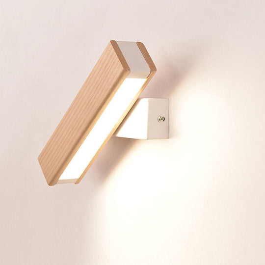 Minimalist Wood Bedside Wall Lamp - Rotating Rectangle Design, LED, 8.5"/12" Width