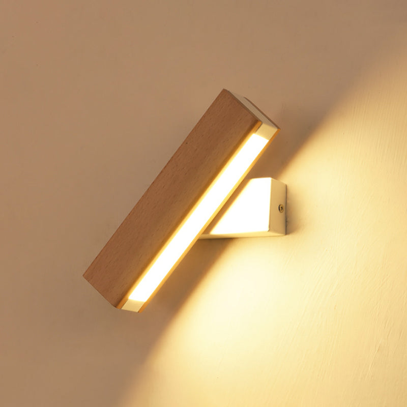 Minimalist Wood Bedside Wall Lamp - Rotating Rectangle Design, LED, 8.5"/12" Width