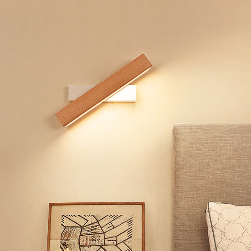 Minimalist Wood Bedside Wall Lamp - Rotating Rectangle Design, LED, 8.5"/12" Width