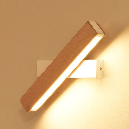 Minimalist Wood Bedside Wall Lamp - Rotating Rectangle Design, LED, 8.5"/12" Width