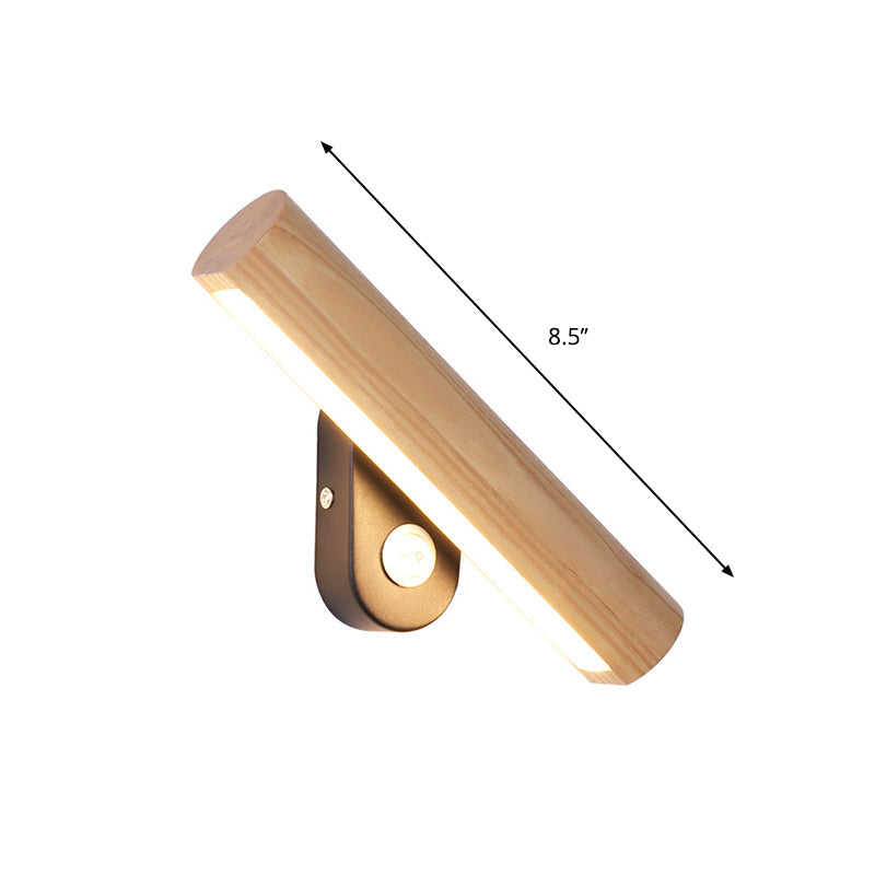 Rotatable Tube Bedside Wall Mount Light Wood LED Wall Lamp in Warm/White Light - 8.5"/12.5" Wide