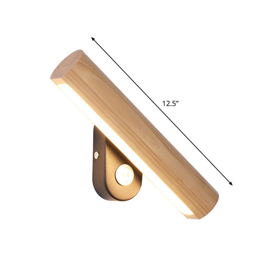 Rotatable Tube Bedside Wall Mount Light Wood LED Wall Lamp in Warm/White Light - 8.5"/12.5" Wide