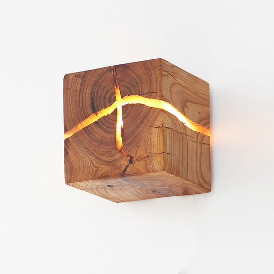 Cube Crack Wood Flush Wall Light - Nordic LED Beige Lamp