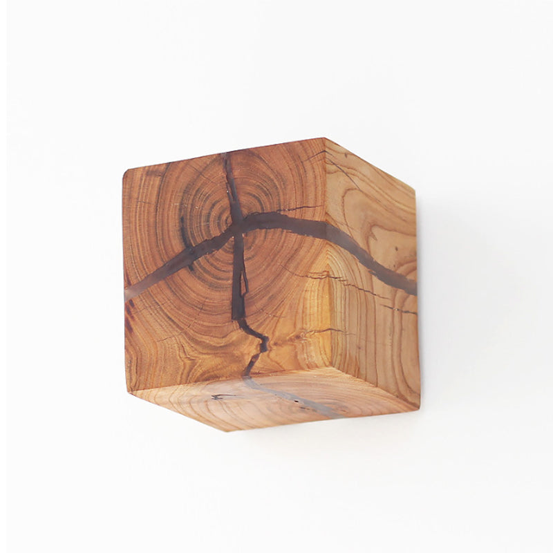 Cube Crack Wood Flush Wall Light - Nordic LED Beige Lamp