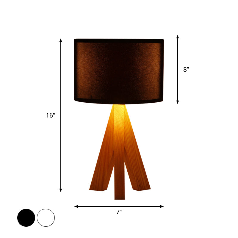 Modern Black/White Cylinder Table Lamp with Wood Tripod Stand