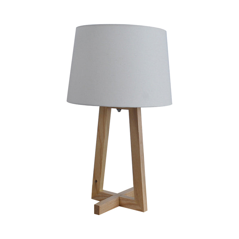 Minimalist Fabric Drum Night Table Light for Kids Room - 1-Head, Wood 2-Legged Nightstand Lamp