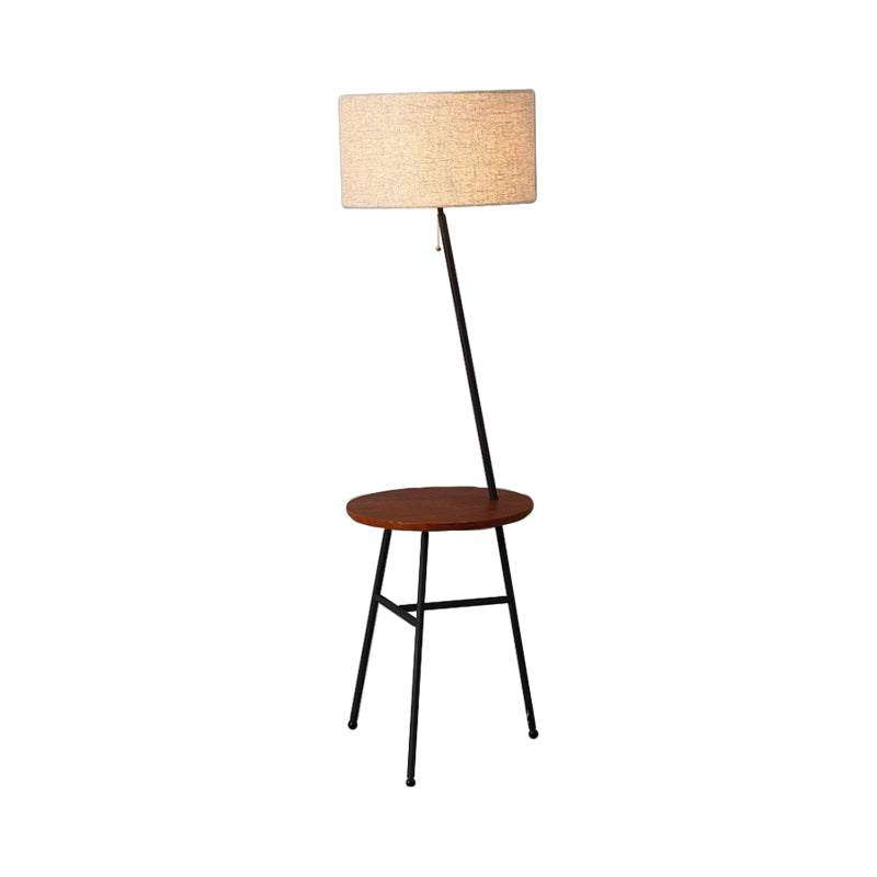 Modern Fabric Cone/Drum/Tapered Floor Lamp with Table & Storage Rack - Black/White/Wood Stand Up Light for Living Room