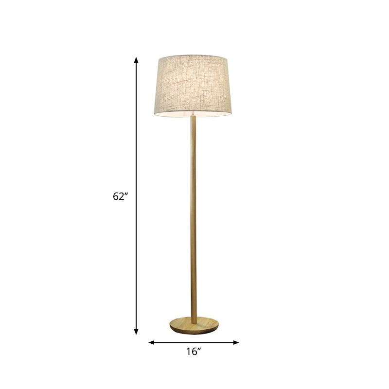 Minimalistic Wood Floor Lamp with Single-Bulb Drum Shade for Bedside