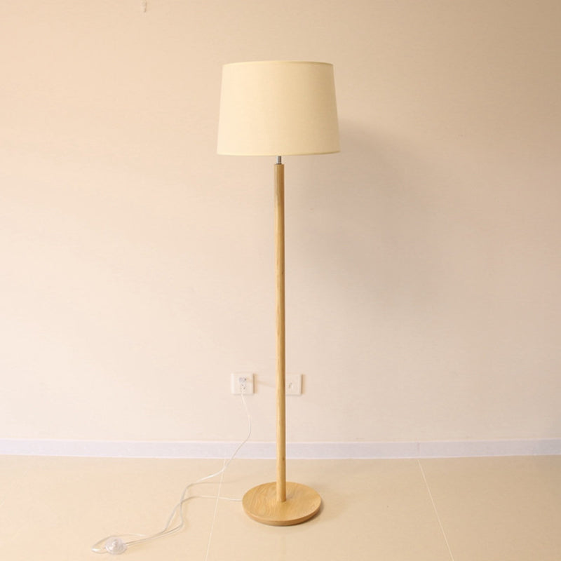 Simplicity Drum Floor Lamp 1-Light Study Room in Wood Fabric