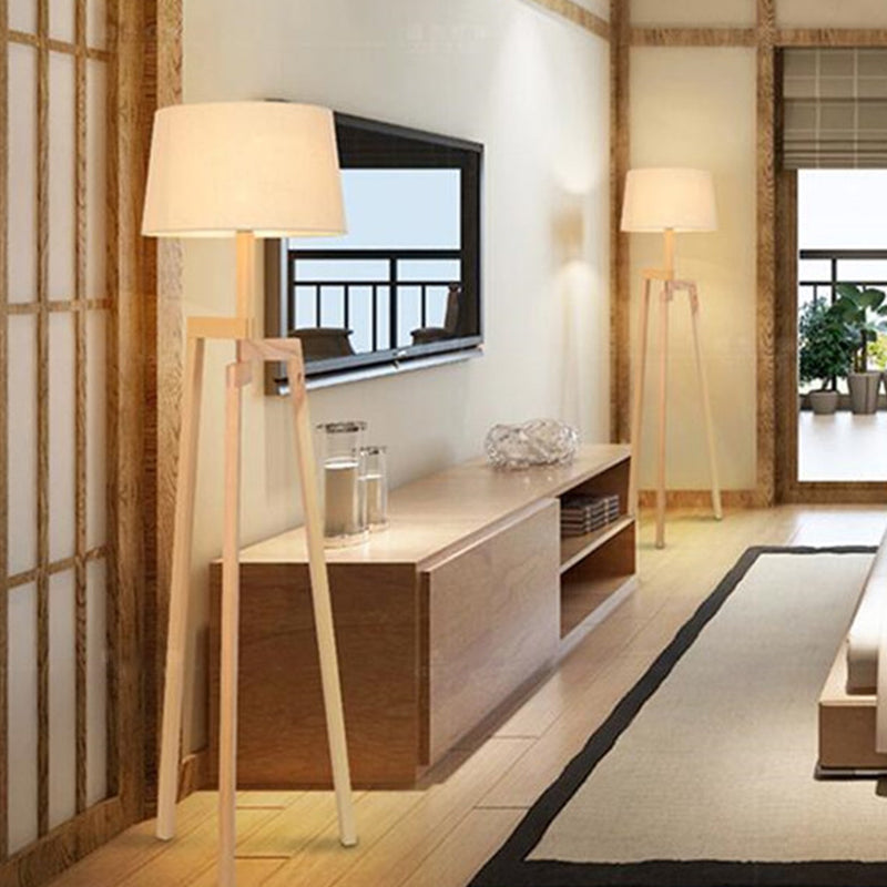 Modern Wood Tripod Floor Lamp with Fabric Shade - Simple & Stylish Design