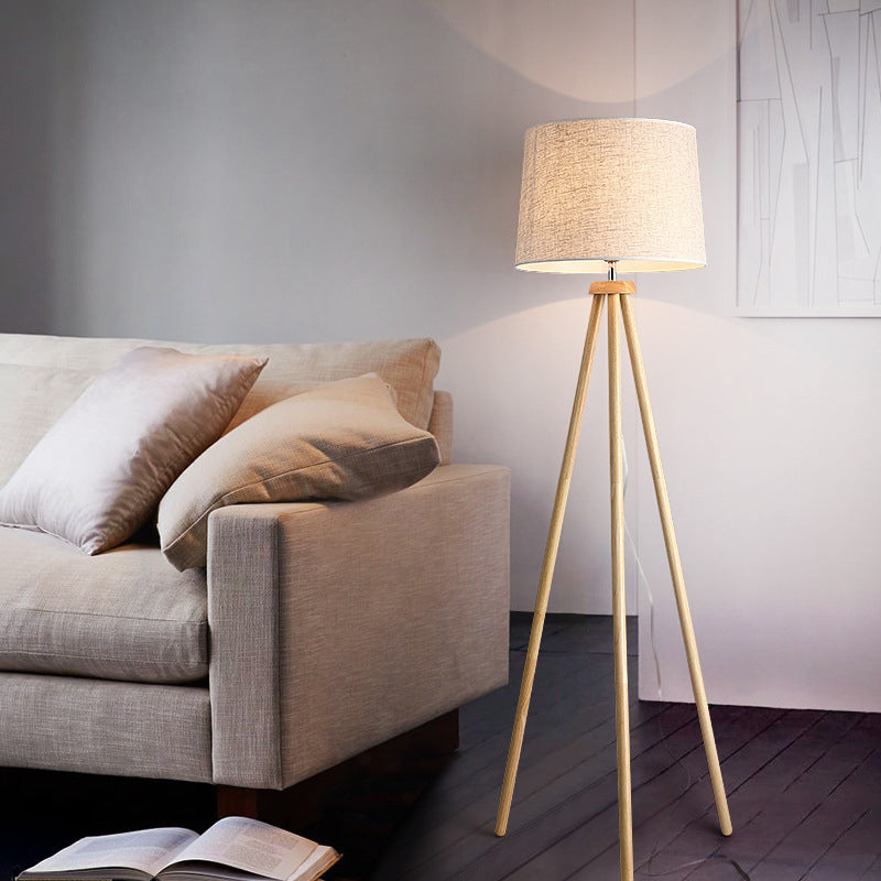 Minimalistic Tripod Floor Lamp with White Drum Shade - 1 Light, Fabric Shade