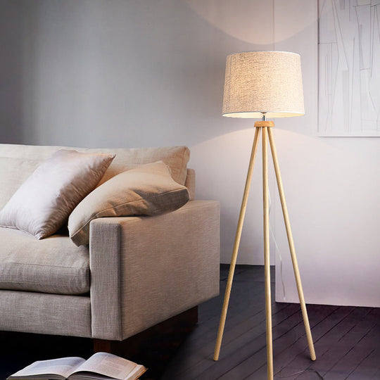 Minimalistic Tripod Floor Lamp with White Drum Shade - 1 Light, Fabric Shade