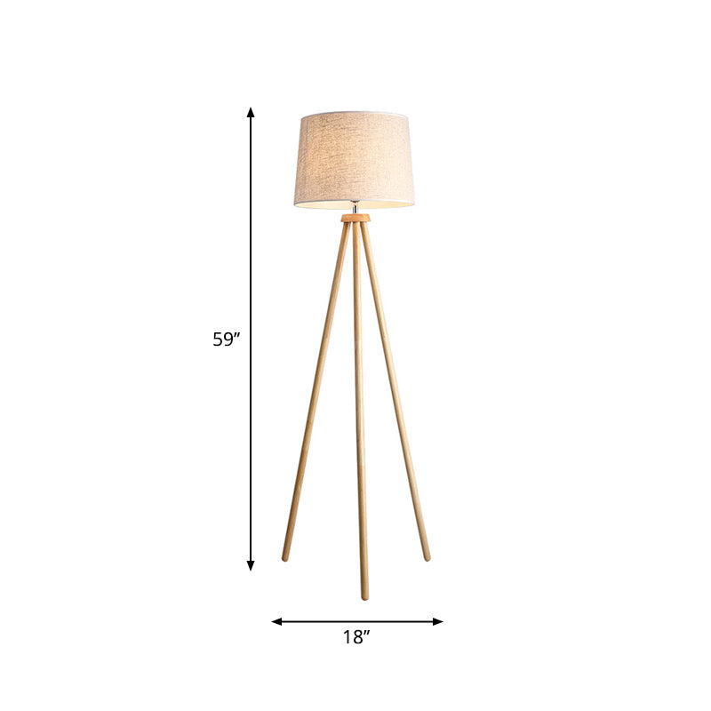Minimalistic Tripod Floor Lamp with White Drum Shade - 1 Light, Fabric Shade