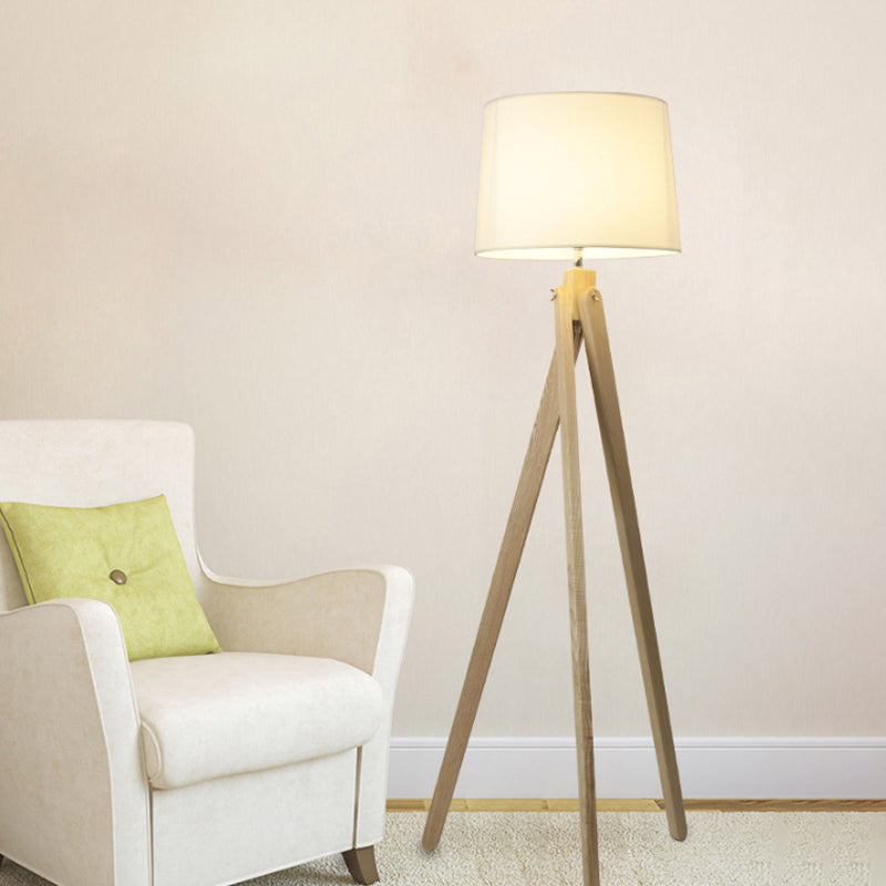 Minimalist Beige Tri-Leg Floor Lamp with Tapered Drum Shade - 1-Light Standing Light Fixture